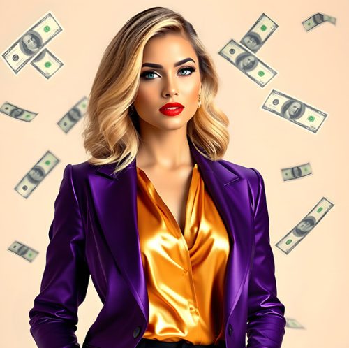 woman-with-purple-jacket-bunch-money-background